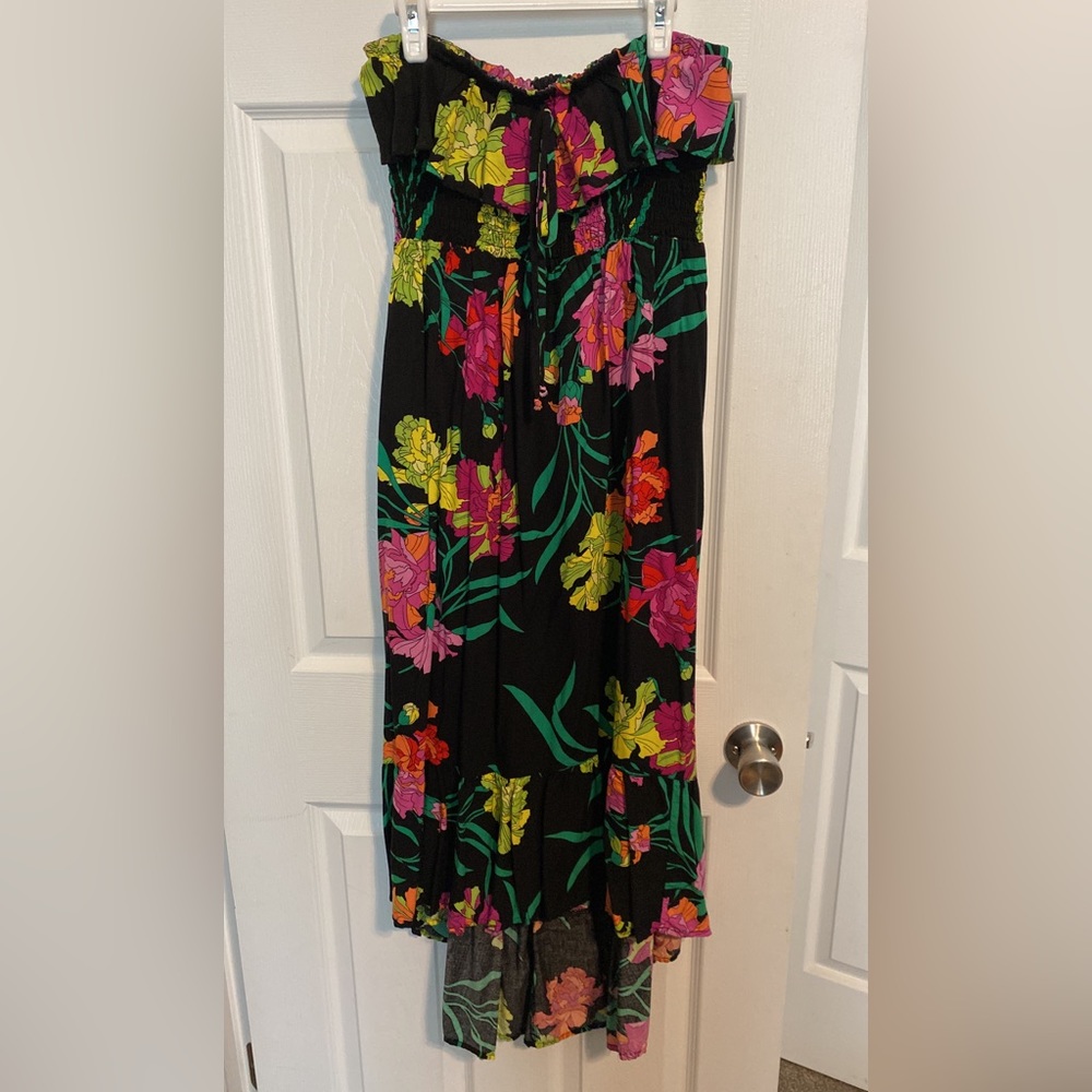 Tropical strapless maxi dress